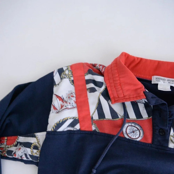 Vintage Euro Joy Navy & Red Nautical Button Collar with Draw String Sweater - Picture 8 of 11